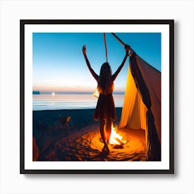 Campfire On The Beach Art Print