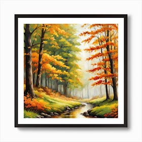 Forest In Autumn In Minimalist Style Square Composition 291 Art Print