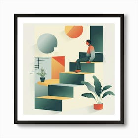 Man Sitting On Stairs Art Print