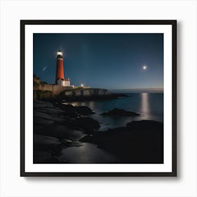 Lighthouse At Night Art Print