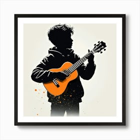 Silhouette Of A Boy Playing Ukulele Art Print