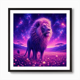 Lion In The Field Art Print