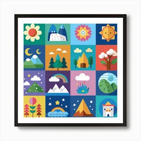 Flat Icons Of Nature Art Print