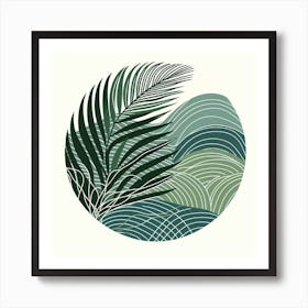 Scandinavian style, Green waves of palm leaf Art Print