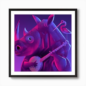 Rhino And Egret Square Art Print