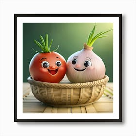 Tomato And Onion In A Basket Art Print