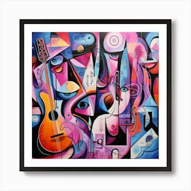 Abstract Music Painting,Harmonies Color Picasso S Cubism Meets Pink Floyd S Psychedelia Art Print