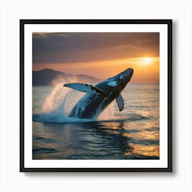 Humpback Whale Breaching At Sunset 24 Art Print