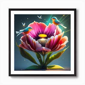 Two Birds On A Flower Art Print