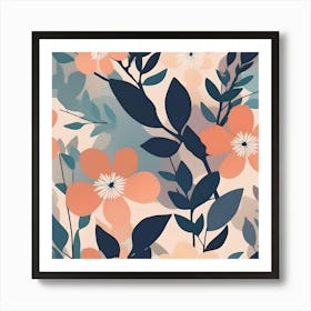 Flowers and Leaves in Pastel Colors Art Print