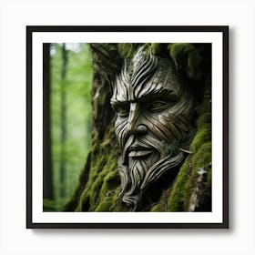 Grass And Wooden Textures Form A Weathered Face With Furrowed Brows Blending Natural Elements Into (1) Art Print