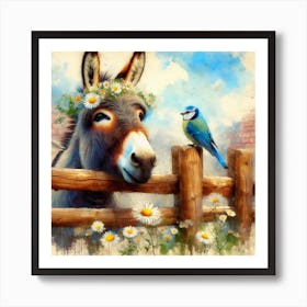 Donkey And Bluebird Art Print