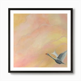 Flying bird in the sky (square) hand painted  Art Print