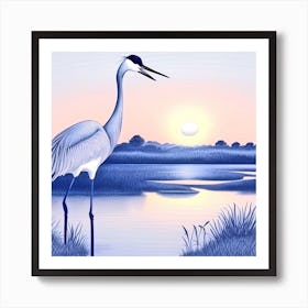 Blue Heron At Sunset Art Print