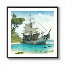 Pirate Ship On The Beach Art Print