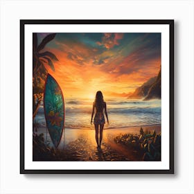Magic021 Photo Of A Woman Holding Surf Board In The Style Of Ps C8fec816 2f34 412c Bf99 941829ec85ac Art Print