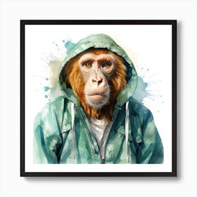 Watercolour Cartoon Proboscis Monkey In A Hoodie 2 Art Print