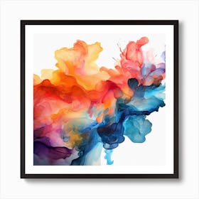 Abstract Colorful Ink Splash On White Background Art Print