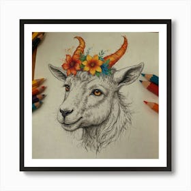 Goat With Flowers 3 Art Print