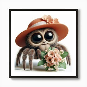 Cute Spider In Hat, With Flowers Art Print