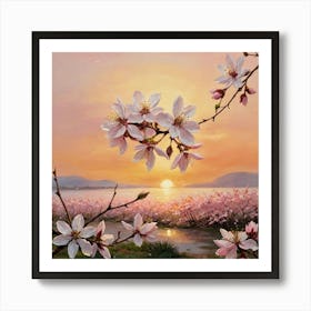 The Last Light of Spring Blossoming Cherry Blossoms Art Print