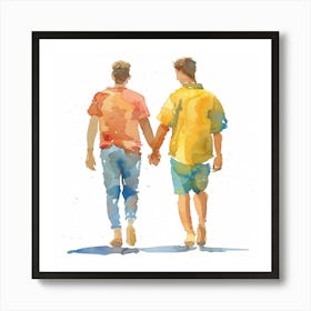 Watercolor Gay Couple Holding Hands 17 Art Print