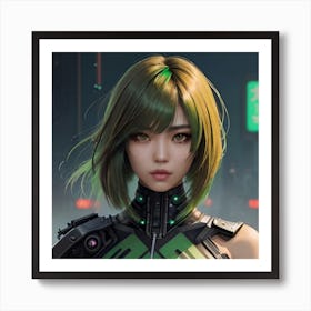 Painting Of A Beautiful Asian Cyberpunk Woman With Mod Art Print