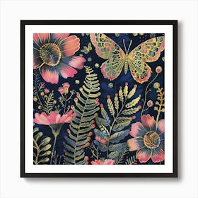 Pink Butterflies And Flowers Art Print