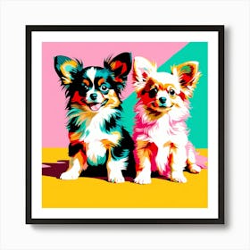 Papillon Pups, This Contemporary art brings POP Art and Flat Vector Art Together, Colorful Art, Animal Art, Home Decor, Kids Room Decor, Puppy Bank - 145th Art Print