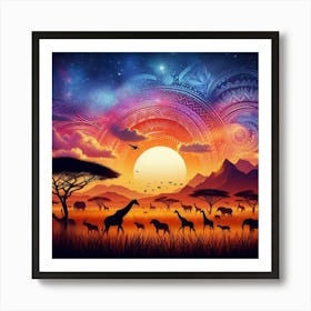 African Sunset Wall Art Print Art Print