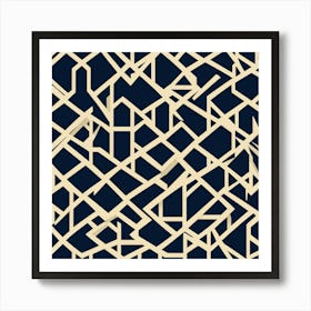 Mid Century pattern, Simple Shapes Of Geometry Design, Flat Art, Deep Navy Blue, 201 Art Print