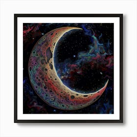 Psychedelic Moon Coloured In Space Art Print