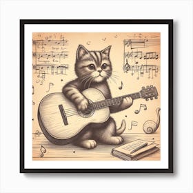 A cat playing a guitar 2 Art Print