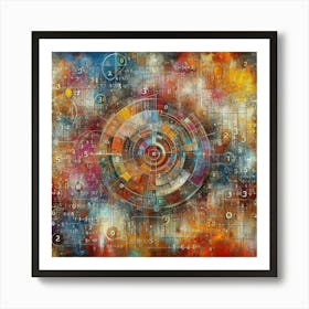 An abstract composition of a circular pattern with concentric rings and numbers. Art Print