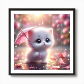 Cute Kitten In The Rain 2 Art Print