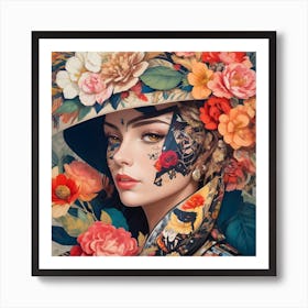 Tattooed Woman With Flowers Art Print