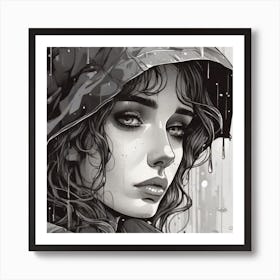 Girl In The Rain Art Print