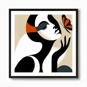 Elegant Abstract Female Portrait Catching Butterfly Art Print