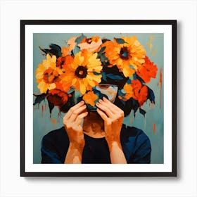 Sunflowers Woman Art Print