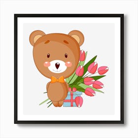 Teddy Bear With Flowers 1 Art Print