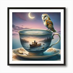 Owl On A Teacup Art Print