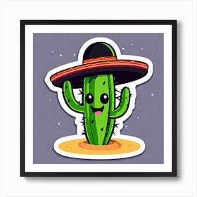 Mexico Cactus With Mexican Hat Inside Taco Sticker 2d Cute Fantasy Dreamy Vector Illustration (8) Art Print