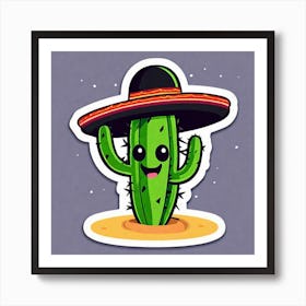 Mexico Cactus With Mexican Hat Inside Taco Sticker 2d Cute Fantasy Dreamy Vector Illustration (8) Poster