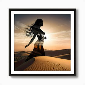 Silhouette Of A Woman In The Desert Art Print