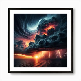 Lightning Storm Over The Ocean Art Print