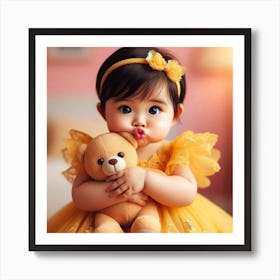 Cute Baby Girl With Teddy Bear Art Print