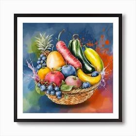 A basket full of fresh and delicious fruits and vegetables 1 Art Print