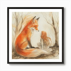 Fox And Girl Art Print