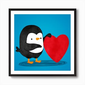 Penguin With A Big Heart Art Print