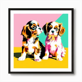 'Cavalier King Charles Spaniel Pups' , This Contemporary art brings POP Art and Flat Vector Art Together, Colorful, Home Decor, Kids Room Decor,  Animal Art, Puppy Bank - 2nd Art Print